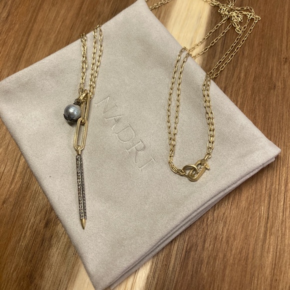 Nadri Diamond and Pearl Gold Plated Sterling Necklace.